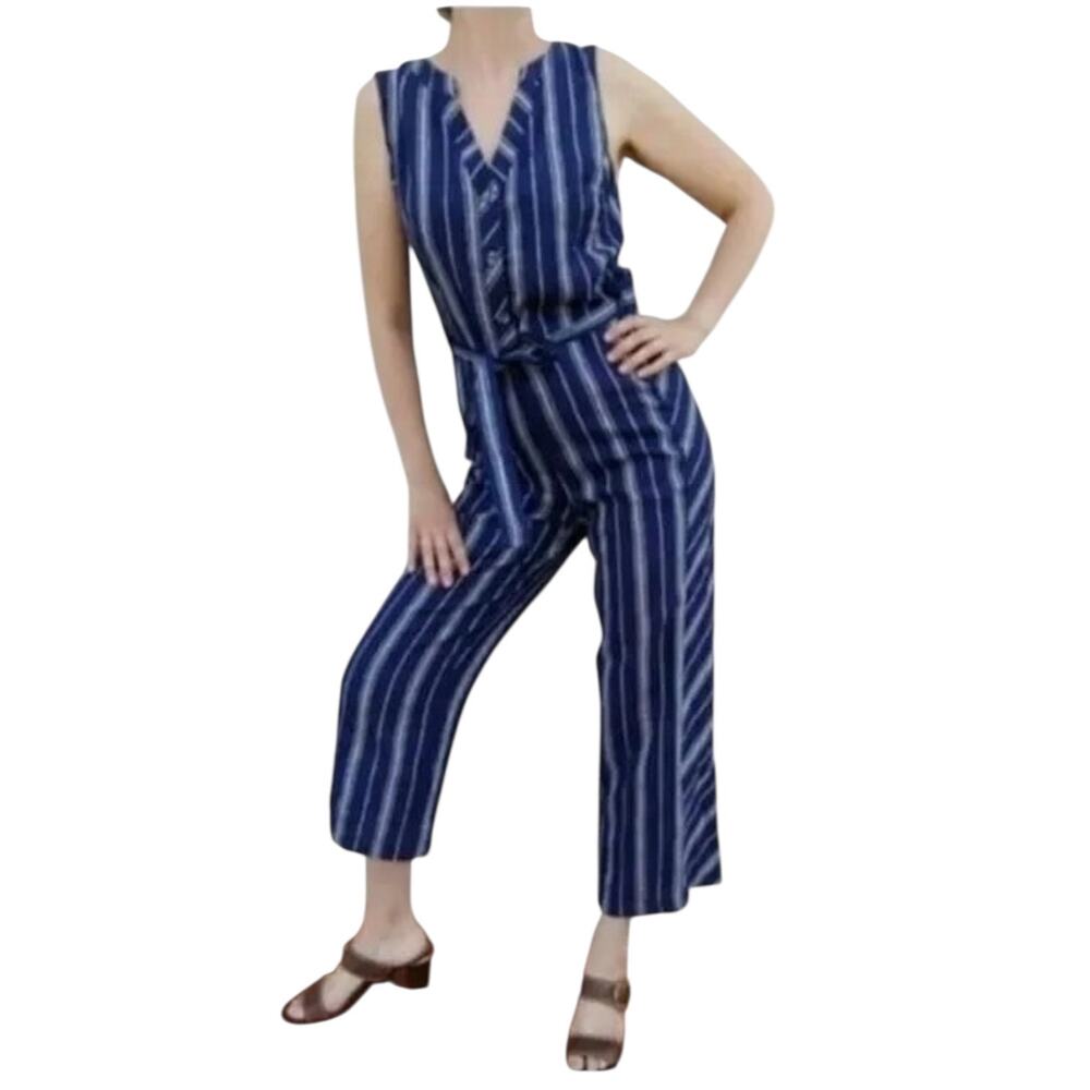 Laundry by Shelli Segal Linen Blend Wide Leg Jumpsuit Resort Chic Size 10